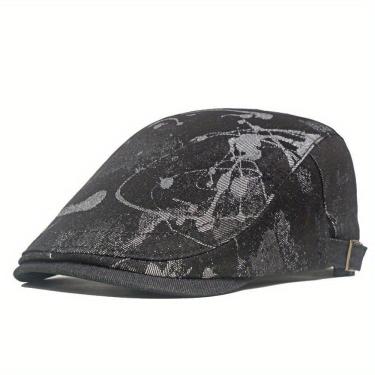 Imagem de Boina C Estampada Tie Dye, Cor Sólida, Unissex, Estilo Vintage Preto