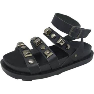 Imagem de Sandália Feminina Flat Tratorada Conforto Pedraria Cacci-Feminino