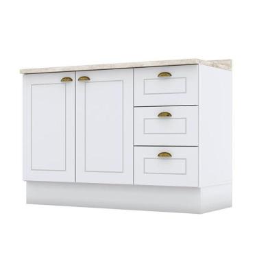 Imagem de Balcão De Cozinha 120 Cm Nova York Branco Com Tampo Calcare – Henn