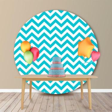 Imagem de Painel Redondo em Jacquard Estampado Chevron Azul Turquesa, 1,50, 1,50