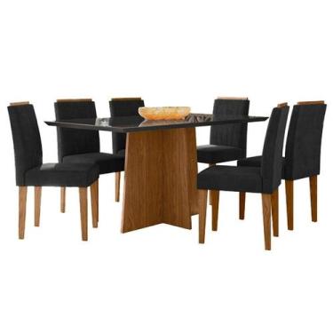 Imagem de Mesa de Jantar Anitta 160x90 cm com Vidro Ype Preto e 6 Cadeiras Ana Y
