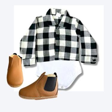 Imagem de Kit Body + Botinha Temático Caipira Festa Junina Xadrez Bebê Criança -