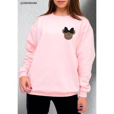 Imagem de Moletom Feminino Careca Gola Redonda Sem Capuz Estampa laço minie Onça Casual Inverno-Feminino