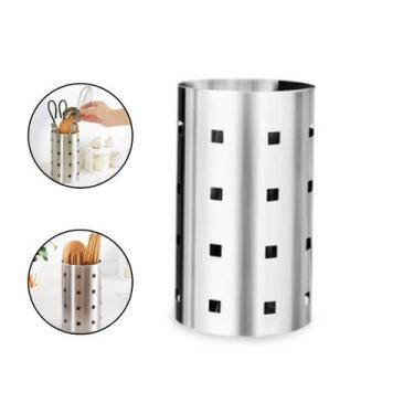 Imagem de Porta Talher Suporte Utensílios Escorredor Inox Redondo 17cm - Losan