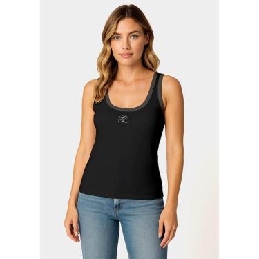 Imagem de Regata Malha Ribana Decote Bordado Preto-Feminino