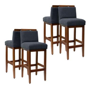 Imagem de Kit 4 Banquetas Altas Madeira Maciça Estofada Assento Alto 75cm de Ass