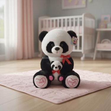 Imagem de Panda Com Filhote 30cm Pelúcia Macio - Kibichinhos, Branco