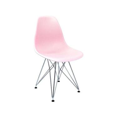 Imagem de Cadeira de Cozinha Eames Cromada e Rosa - Mobly