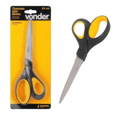 Imagem de Tesoura Ergonômica Multiuso Inox 23cm Vonder Uso Geral Preto Amarelo