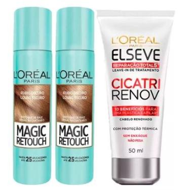 Imagem de Kit 2 Corretivos Capilar Magic Retouch Louro Escuro 1 Leave-In Elseve Cicatri Renov 50ml-Unissex