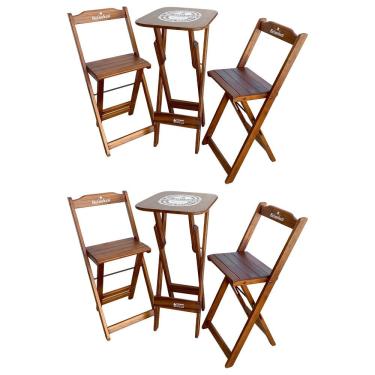 Imagem de Kit 2 Conjuntos Bistrô Mesa Com 2 Banquetas Dobráveis De Madeira Personalizada Hei - Im...
