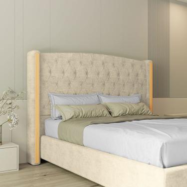 Imagem de Cabeceira Estofada Zircônio Casal 140 Cm Veludo 162x160x10 Cm Bege Sonhar Estofados