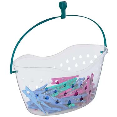 Imagem de Porta Pregador Compact para Organizar Roupas em PP e Aço com Cesto Amplo e Alça Removível para Varal Colorido Flashlimp