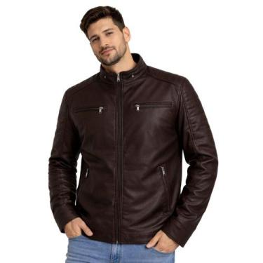 Imagem de Jaqueta Masculina Couro PU Slim Marrom Cor:MarromTamanho:M - FMF, Marr
