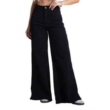 Imagem de Calça Sarja Sawary Super Wide Leg Petit - 282598 - preta 36, Preto, 36
