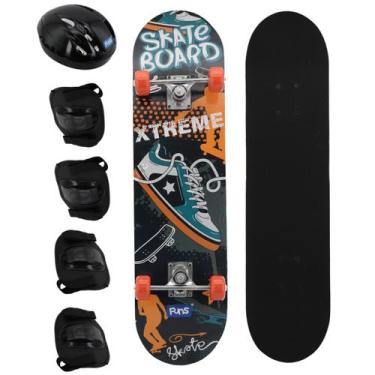 Imagem de Kit Skate Infantil Juvenil Semi Profissional Até 50kg E Kit Proteção C