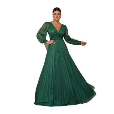 Imagem de Vestido Festa Longo Manga Longa Brilhante Mãe do Noivo - - Glamoor Fes