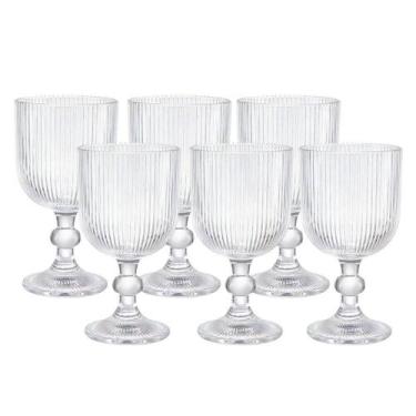 Imagem de Jogo 6 Taça De Vidro Transparente Canelada 380ml Em Casa Tem