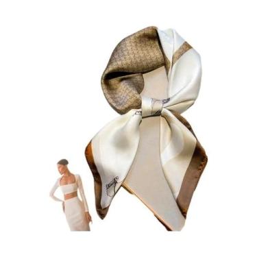 Imagem de Cachecol Feminino De Cetim Estampado Floral Com Poás De 70cm, Quente E