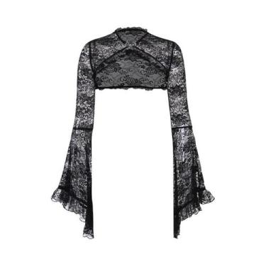 Imagem de Top Cropped Feminino Gótico Chique Com Renda, Gola Falsa E Mangas Flar