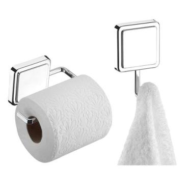 Imagem de Kit Suporte Papel Higiênico Gancho Multiuso Porta Toalha Banheiro Ades