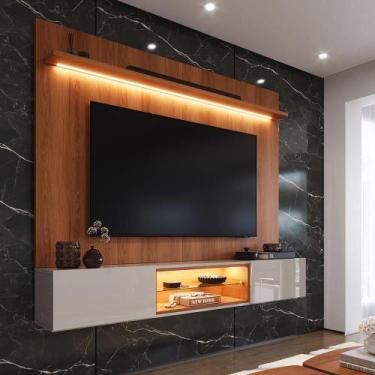 Imagem de Painel com Rack Milano para TV até 70 com LED, Nicho Iluminado e Porta