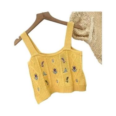 Imagem de Tops De Verão Femininos Com Bordado Floral, Tops De Malha Casual, Tops