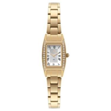 Imagem de Relógio Technos Feminino Boutique 5y20mh/1k Retangular Luxo Dourado Pedras Branco-Feminino