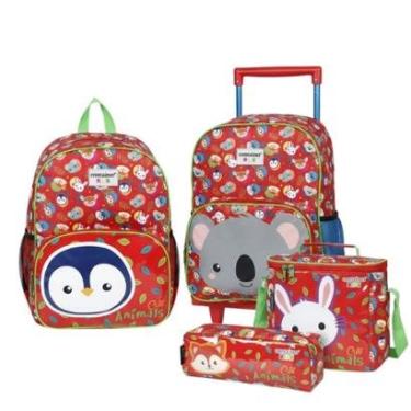 Imagem de Kit Mochila Rodinhas Infantil Container Kids Animais Mochila Costas Lancheira e Estojo...