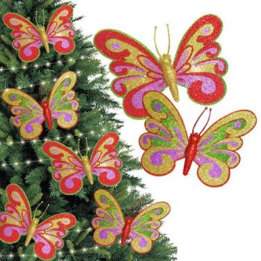Imagem de 2 Enfeites p/ Árvore de Natal Borboletas Brilhantes Douradas - Monaliz