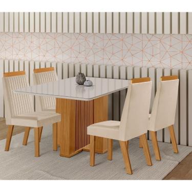 Imagem de Conjunto Sala de Jantar Mesa Lisboa com Tampo de Vidro 120cm e 4 Cadeiras em MDF Rivier...