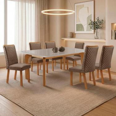Imagem de Mesa de Jantar Liz 180cm Tampo MDF Vidro Canto Copo com 6 Cadeiras Lir