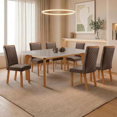 Imagem de Mesa de Jantar Liz 180cm Tampo MDF Vidro Canto Copo com 6 Cadeiras Lir