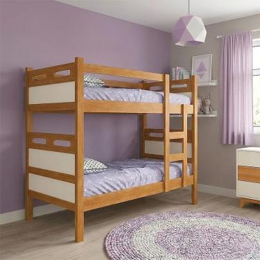 Imagem de Cama Beliche Jaspe Com Guarda Corpo E Escada Para Quarto Infantil Com Colchões D33 - Na...