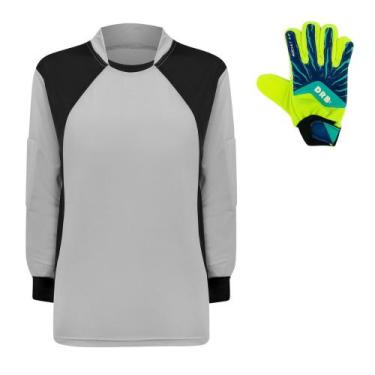 Imagem de Kit Camisa de Goleiro Infantil Acolchoada + Luva DRB - TRB, Cinza, Ver