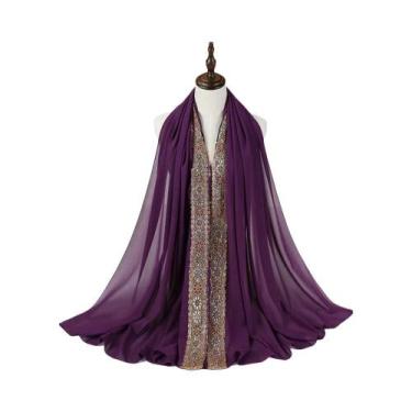 Imagem de Lenço De Chiffon Com Renda Para Mulheres, Hijab Islâmico, Coberturas P