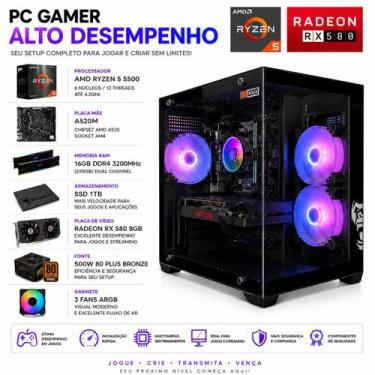 Imagem de Pc Gamer Ryzen 5 5500 16gb de RAM Ssd 1tb Placa De Video 8gb Windows 1