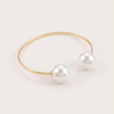 Imagem de Bracelete Milliá Pérola Ouro em Liga Metálica com Banho em Ouro Aberto Ajustável com Esferas Sintéticas
