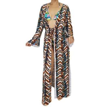 Imagem de Saída De Praia / Kimono Longo Com Manga - Corpo Dourado Moda Praia, Zi