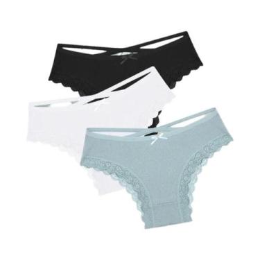 Imagem de Conjunto De Calcinhas De Algodão Com Renda De Cintura Baixa Para Mulhe