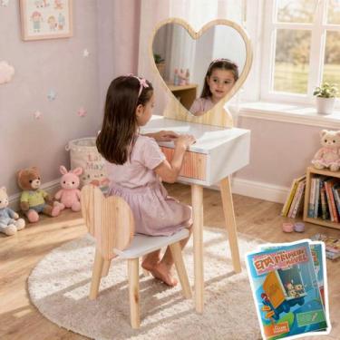 Imagem de Penteadeira Infantil com Cadeirinha e Espelho Coração Tamanho P Kit Li