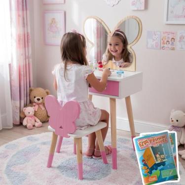 Imagem de Penteadeira Infantil com Cadeirinha e Espelho Borboleta Tamanho G - Ei