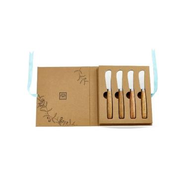 Imagem de Conjunto de Espátulas com Cabo em Madeira e Aço Inox Prata Design Sofisticado para Servir Manteiga e Patês BTC Decor