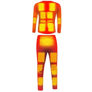 Imagem de Conjunto de roupa íntima aquecida, aquecimento térmico, recarregável por USB, camiseta e calça quentes de inverno para homens e mulheres, preto-GGG