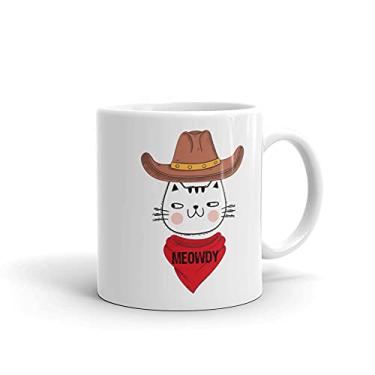 Imagem de Meowdy - Caneca branca brilhante divertida Mashup Between Meow and Howdy Cat Meme