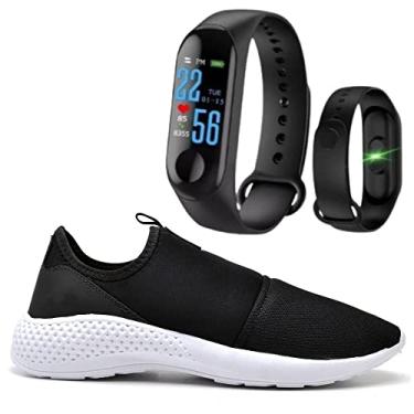 Imagem de Tênis Sapatilha Caminhada Leve Macio Confortável Fitness Academia + Pulseira Inteligente M3 - Preto - 36