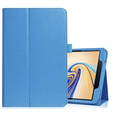 Imagem de CHAJIJIAO Capa ultrafina de couro com textura horizontal flip para Samsung Galaxy Tab S4 10,5 T830 / T835, com suporte (preto) Capa traseira para tablet (cor azul)