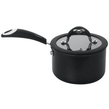 Imagem de Panela Multiflon Dom em Alumínio com Revestimento Antiaderente, Tampa de Vidro Temperado e Cabo de Silicone 18 cm – Preta