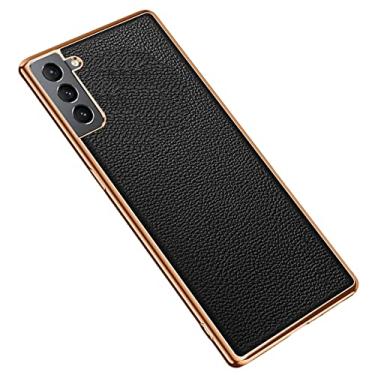 Imagem de Capa para Samsung Galaxy S21/S21 Plus/S21 Ultra, fina de couro PU para negócios elegante com absorção de choque, capa protetora de TPU (poliuretano termoplástico), preta, S21 de 6,2 polegadas
