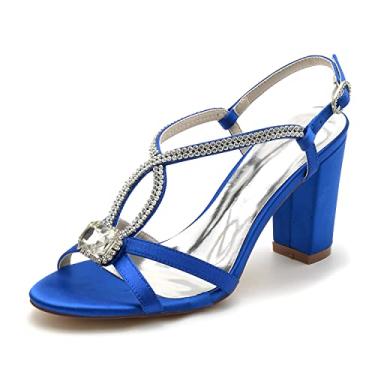 Imagem de Sapatos nupciais femininos de cetim Peep Toe Peep Toe Salto alto marfim sapatos sapatos sociais 36-43,Blue,8 UK/41 EU